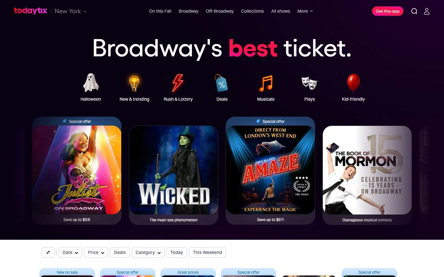 TodayTix — Official website screenshot