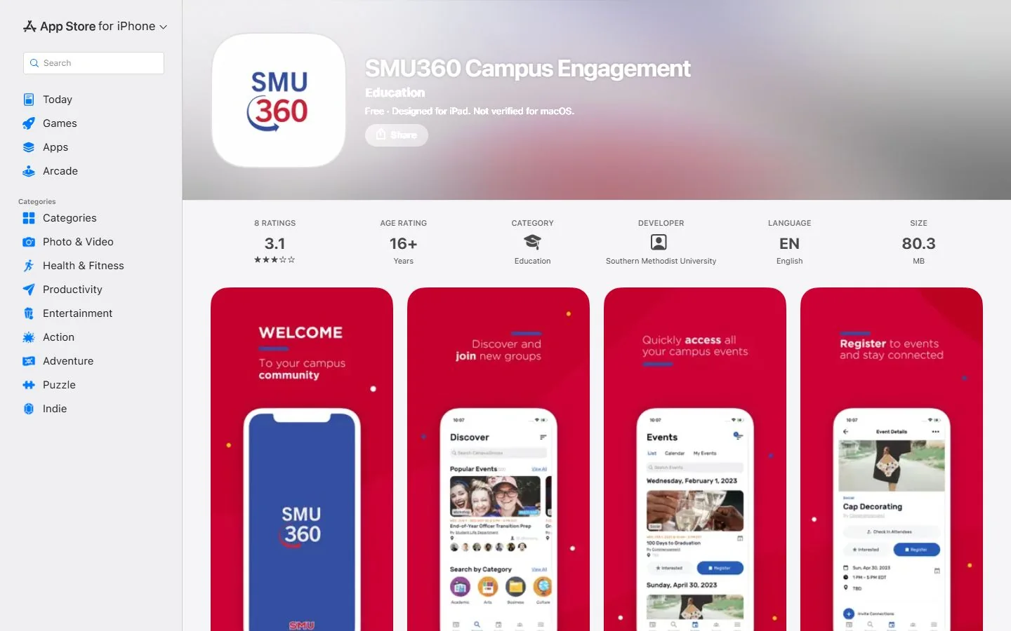Southern Methodist University · Official SMU360 Campus Engagement app listing (US)