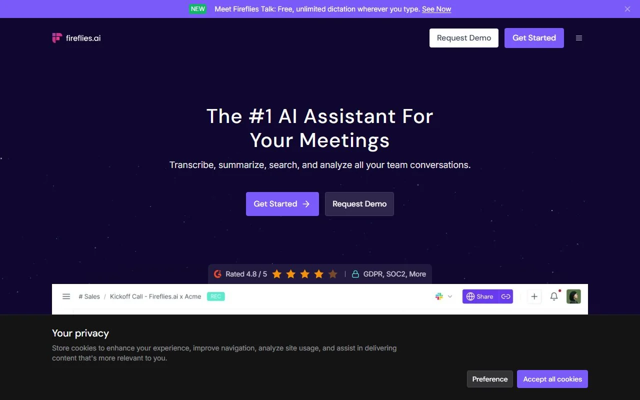 Fireflies.ai · Website screenshot