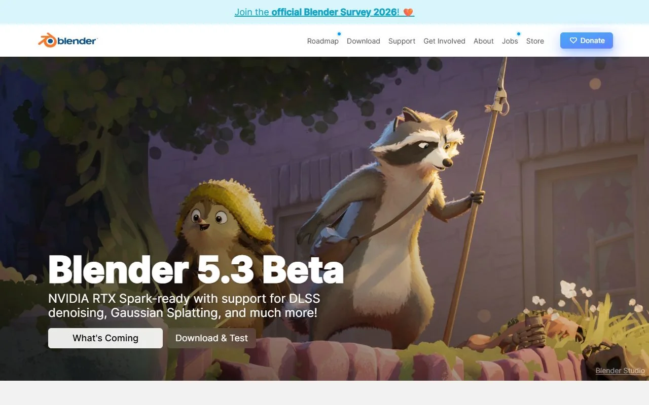 Blender – Ansicht der Anbieter-Website