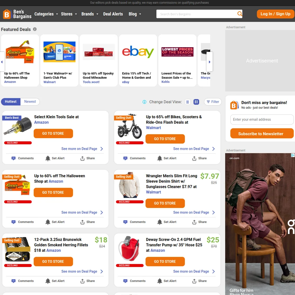 Ben's Bargains · Website screenshot