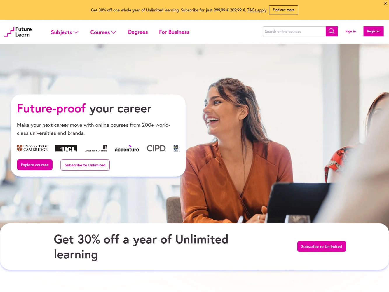 FutureLearn — Earlier official website screenshot