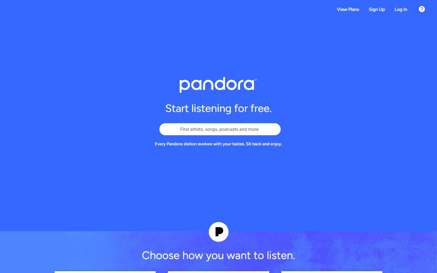 Pandora · Website screenshot