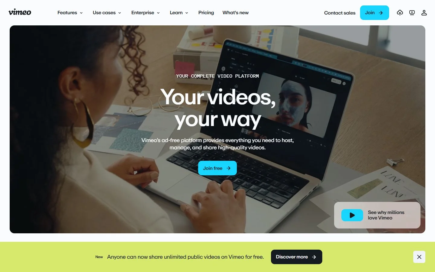 Vimeo – Ansicht der Anbieter-Website