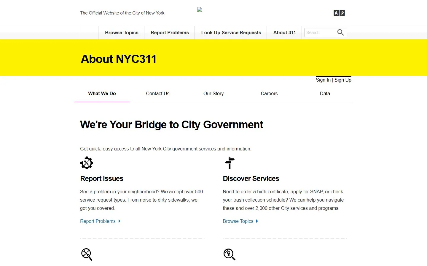 NYC311 · Website screenshot