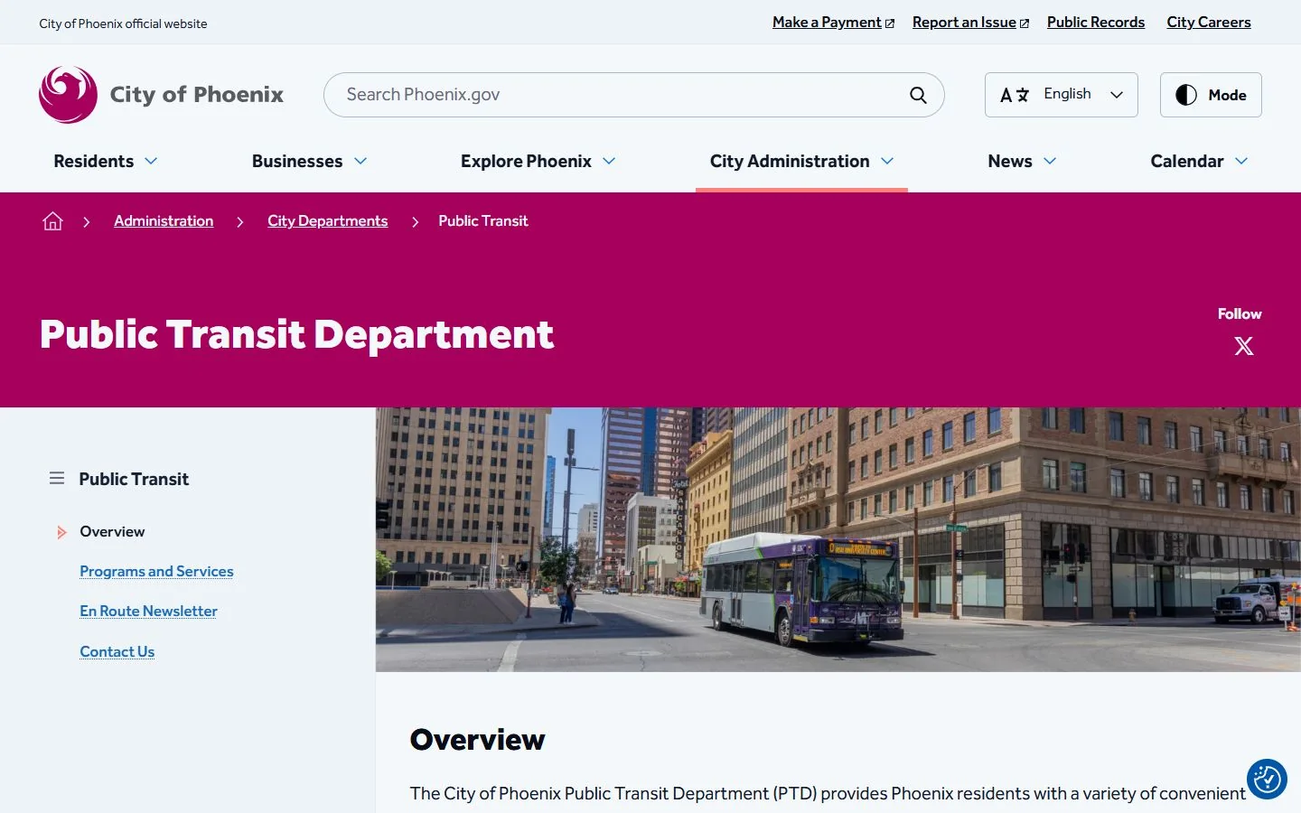 Phoenix Public Transit · Website screenshot