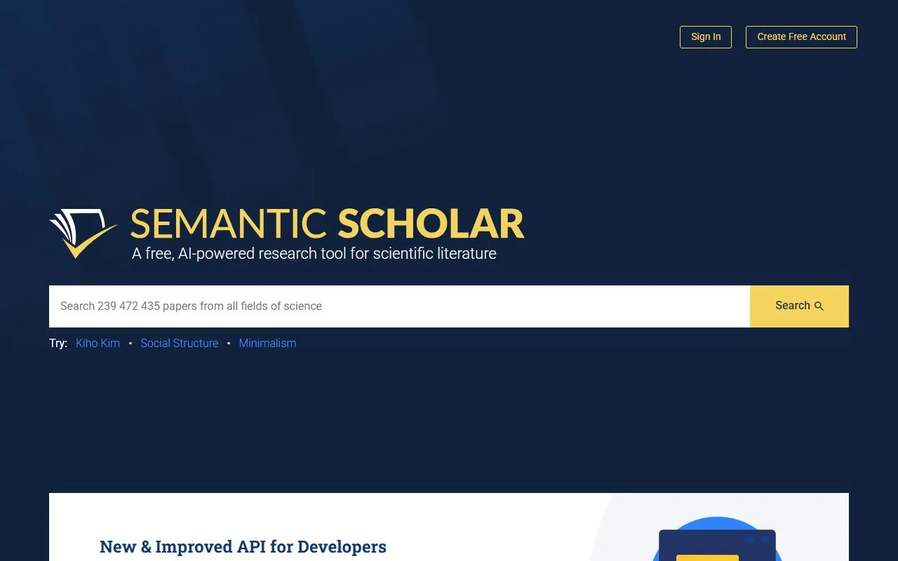 Semantic Scholar – Ansicht der Anbieter-Website