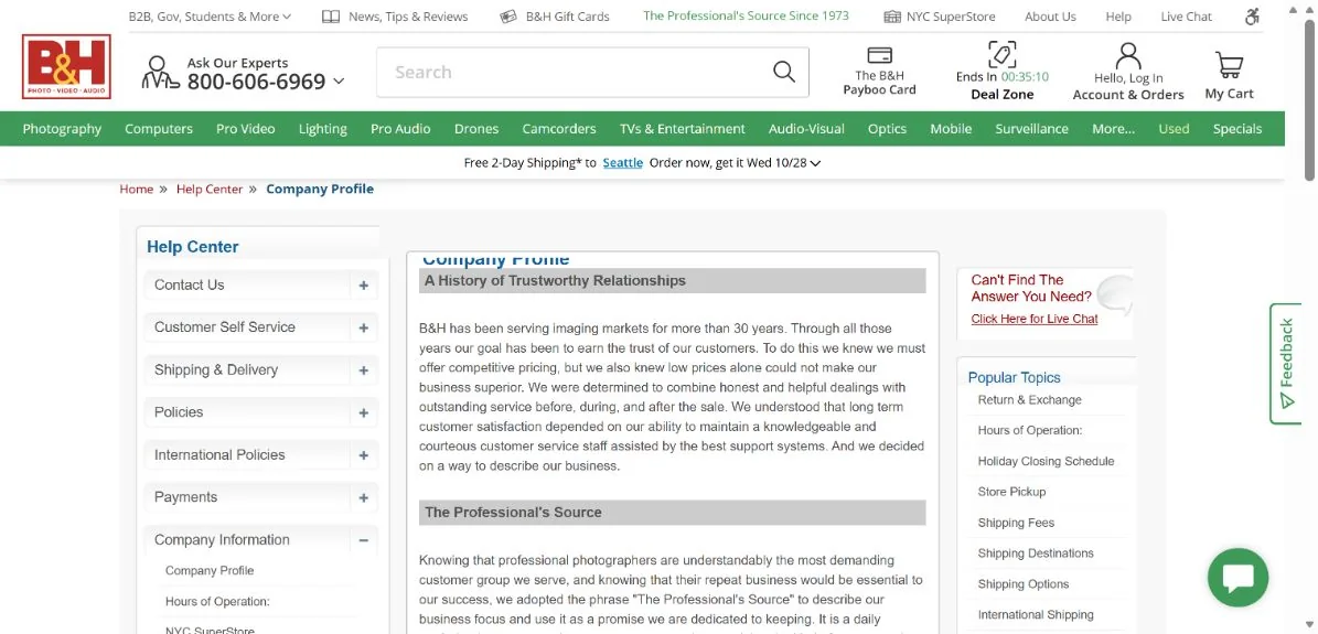 B&H · Website screenshot