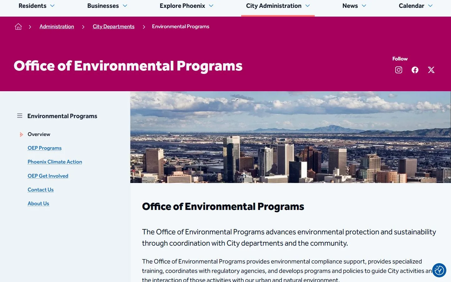 Phoenix Environmental Programs · Website screenshot