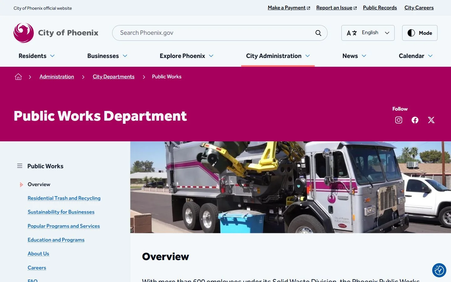Phoenix Public Works · Website screenshot