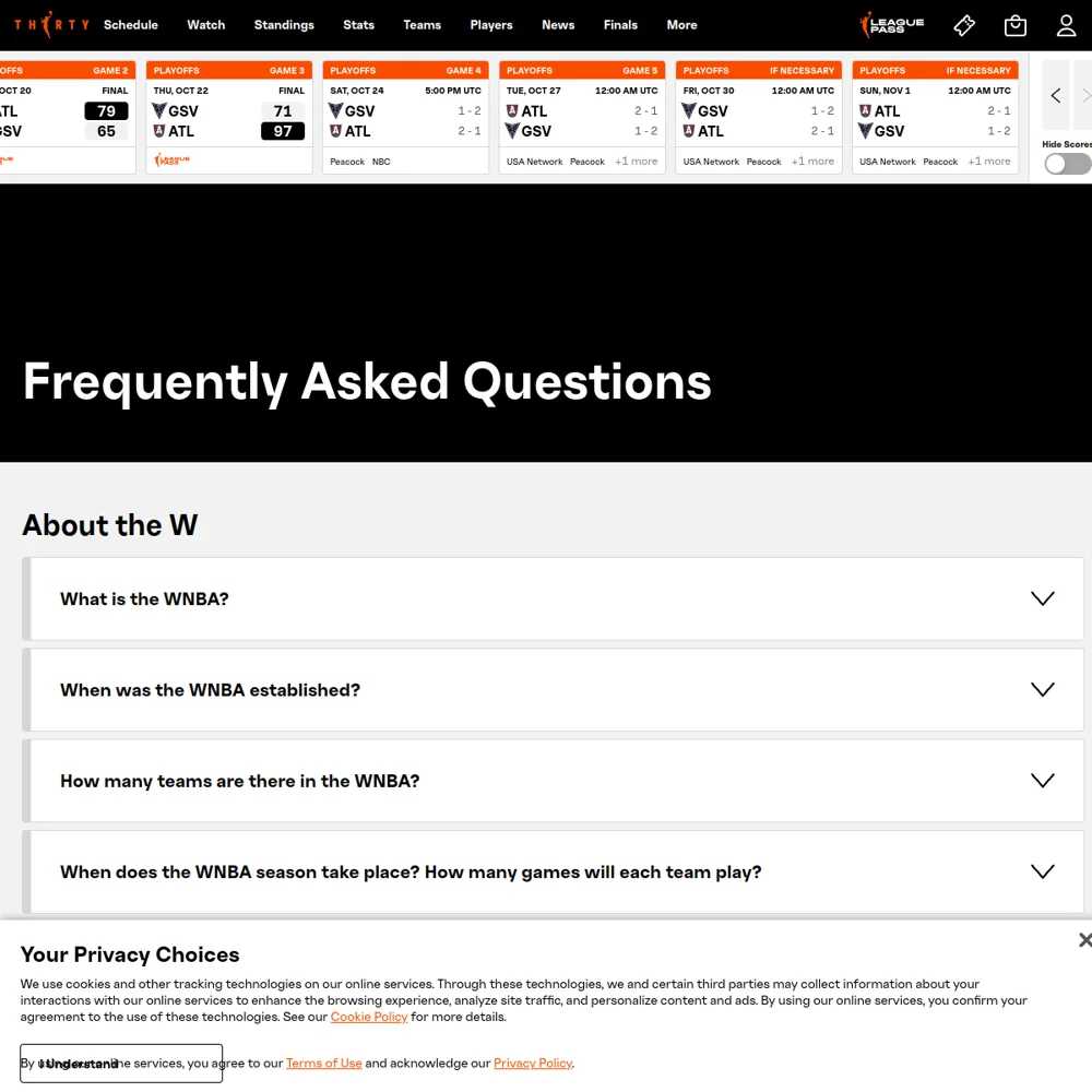 WNBA · Website screenshot