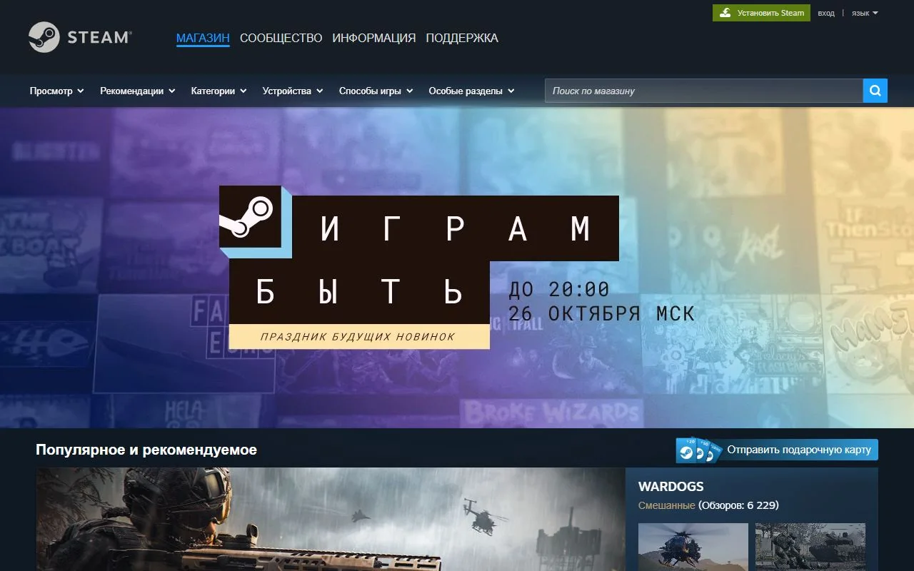 Steam – Ansicht der Anbieter-Website