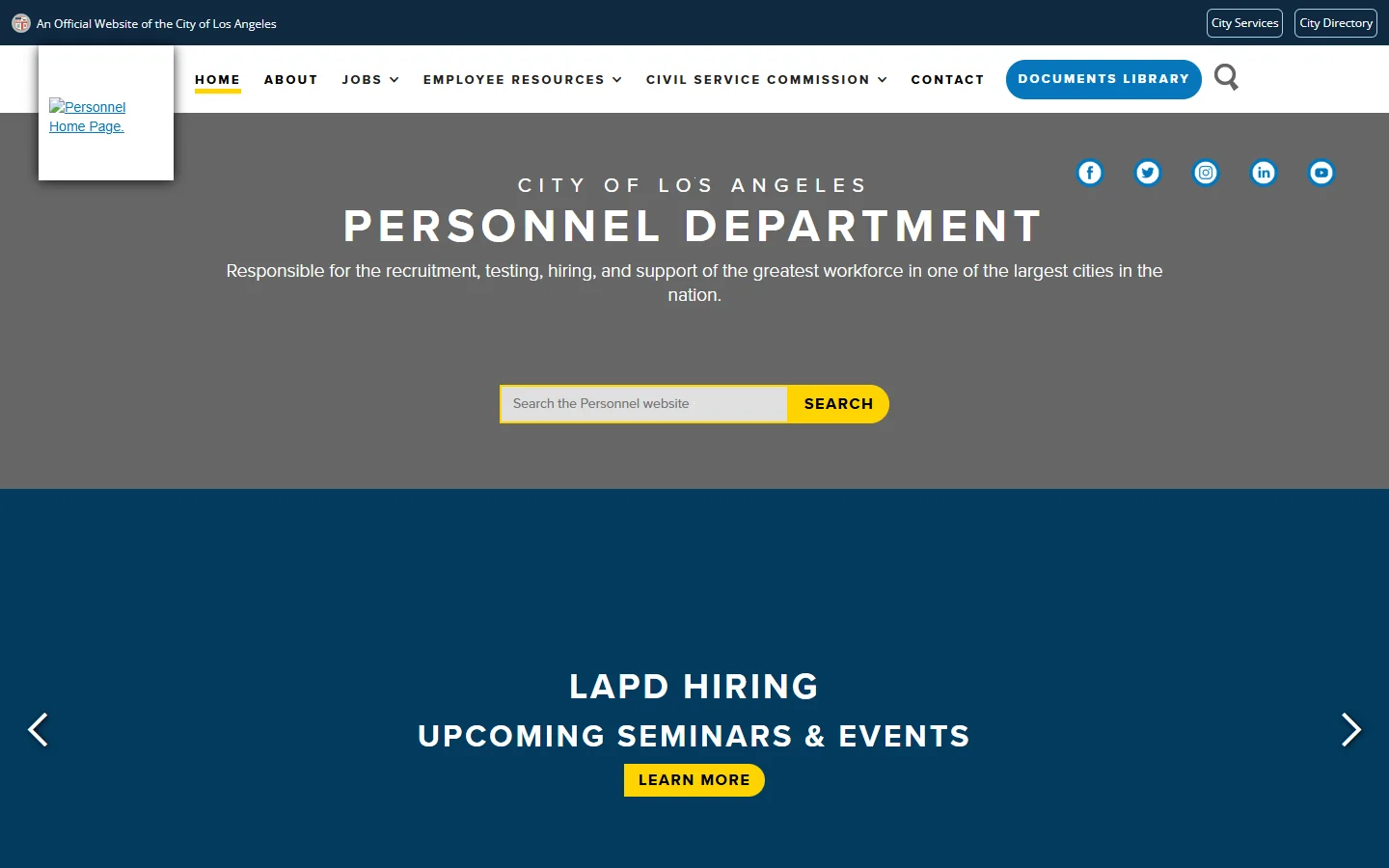 Los Angeles Personnel Department · Website screenshot