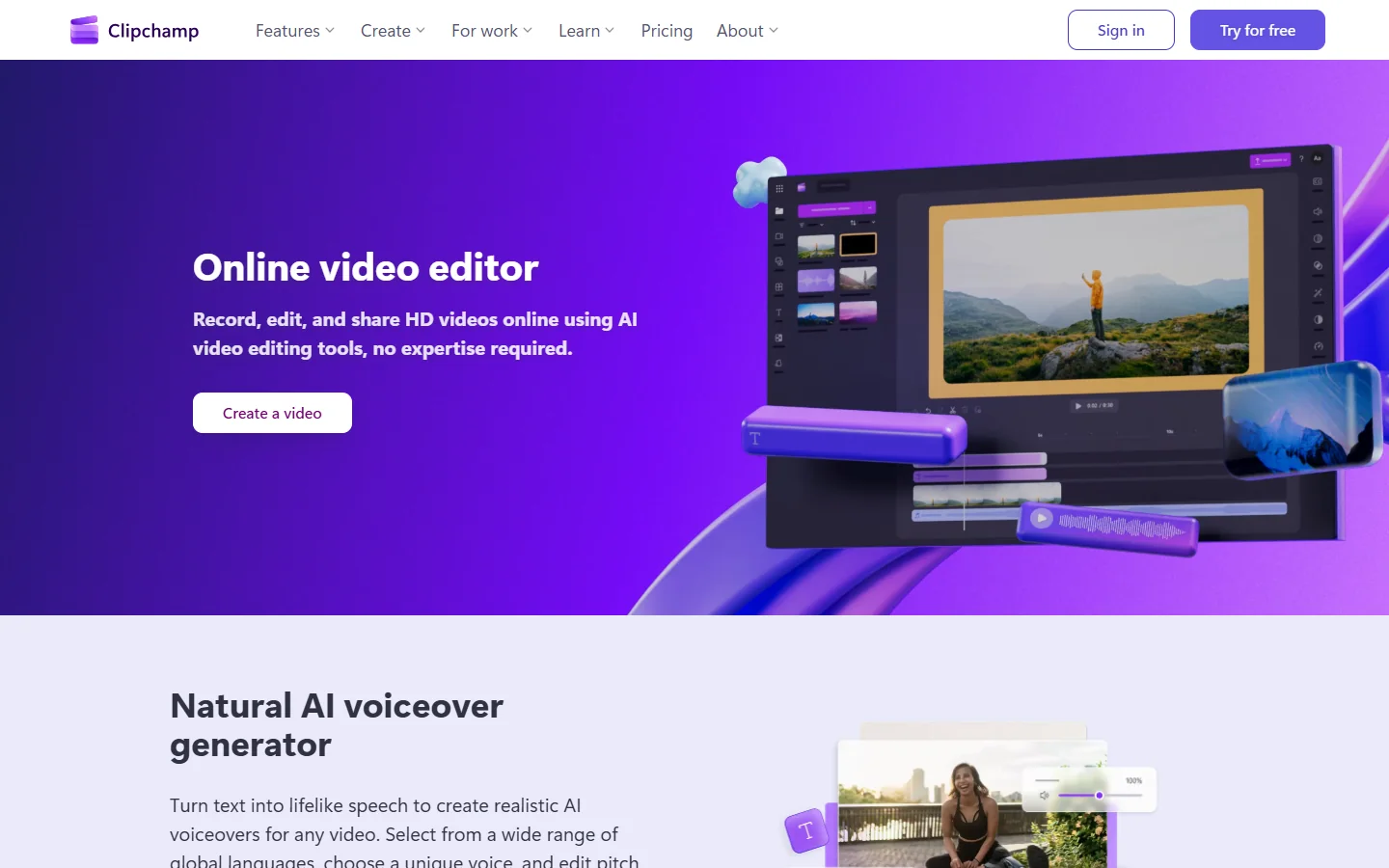 Microsoft Clipchamp · Website screenshot