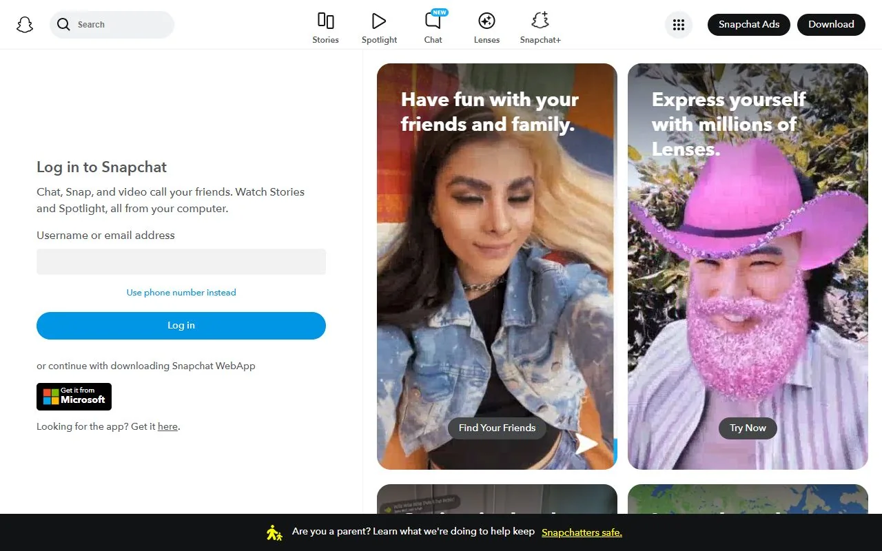 Snapchat — Official website screenshot