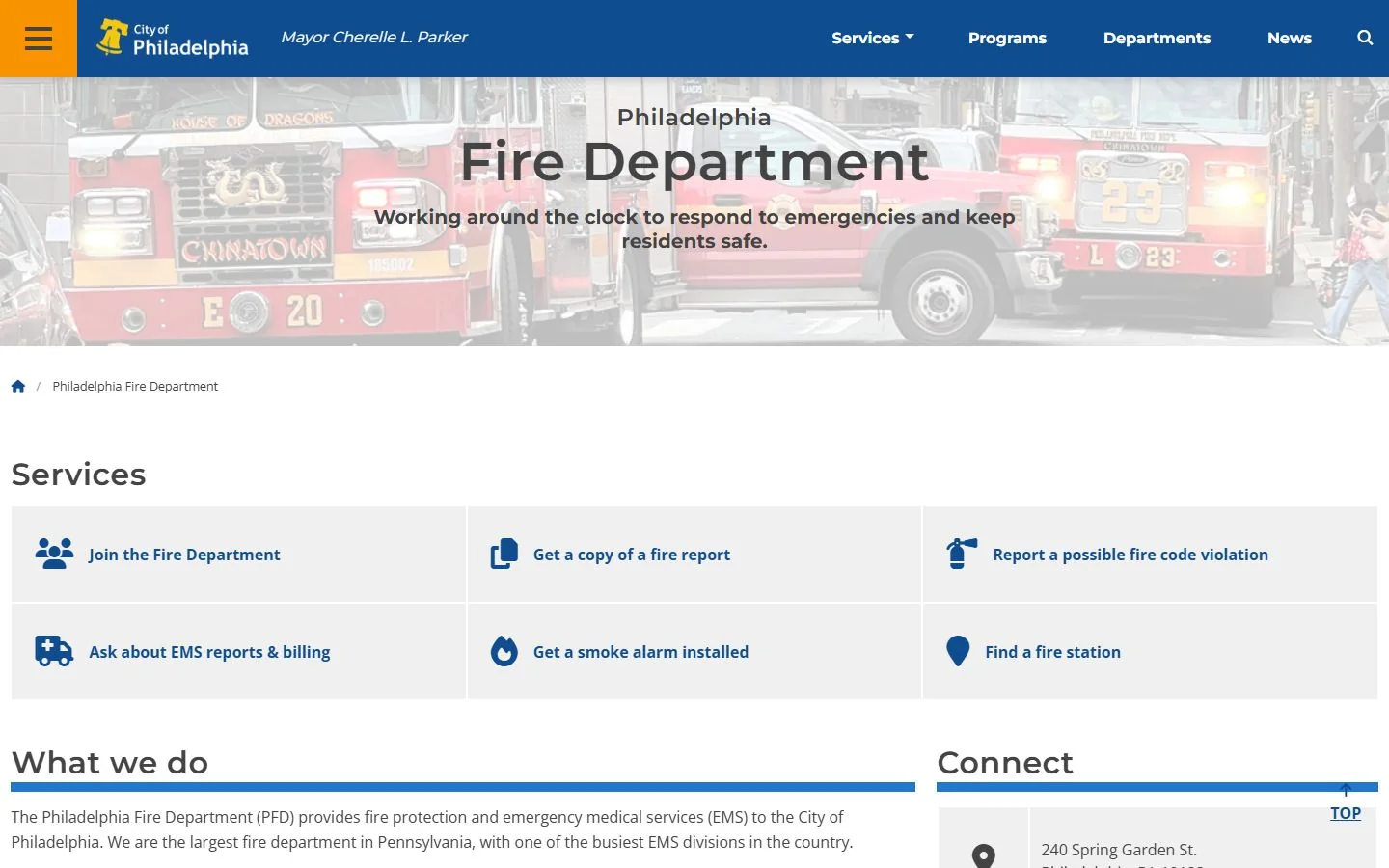 Philadelphia Fire Department · Website screenshot