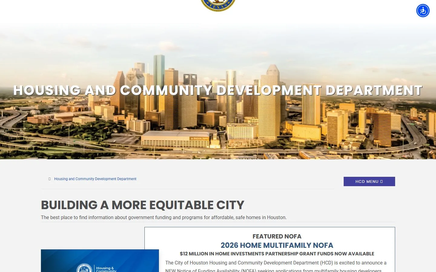Houston Housing and Community Development · Website screenshot