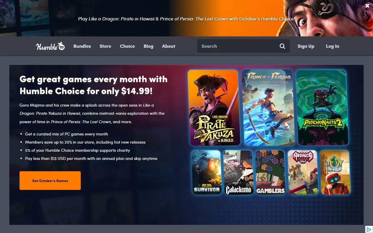 Humble Bundle – Ansicht der Anbieter-Website