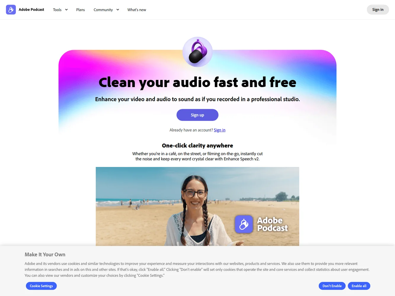 Adobe Podcast · Website screenshot