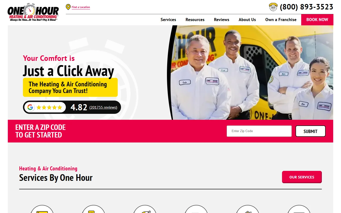One Hour Heating & Air Conditioning · Website screenshot