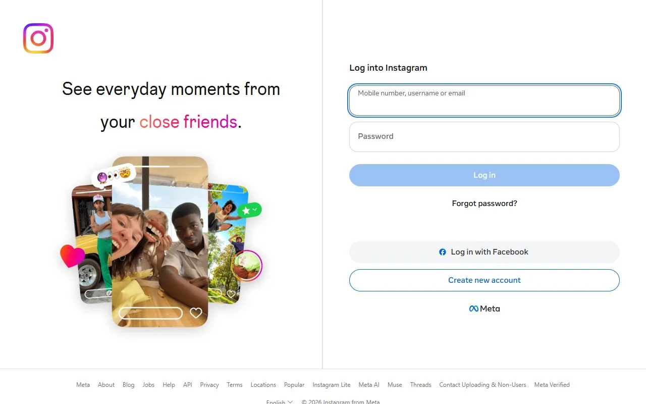 Instagram – Ansicht der Anbieter-Website