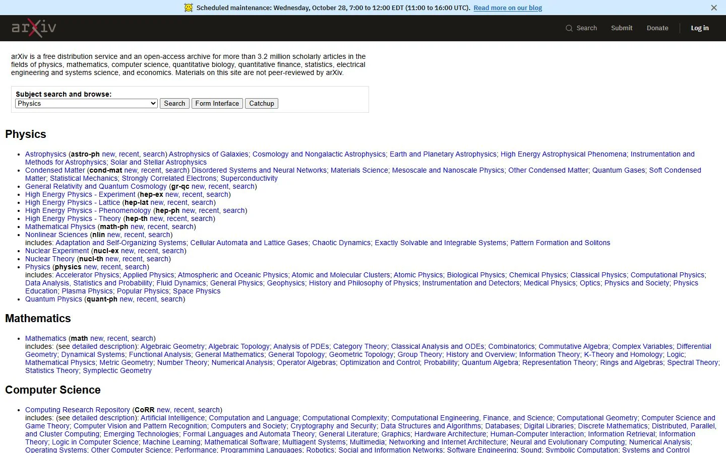 arXiv – Ansicht der Anbieter-Website