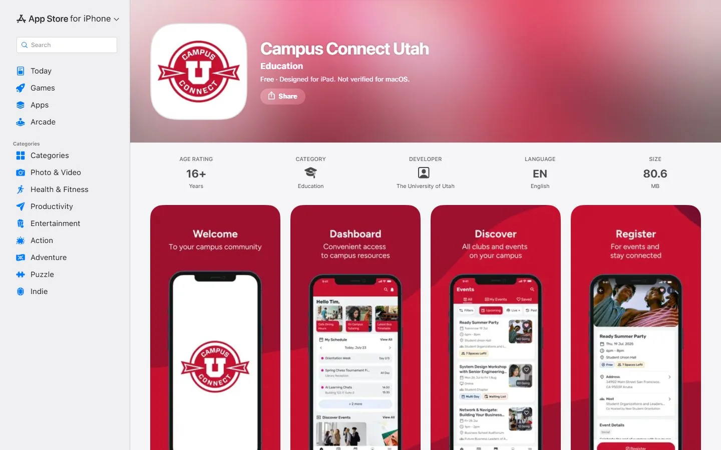 University of Utah · Official Campus Connect Utah app listing (US)
