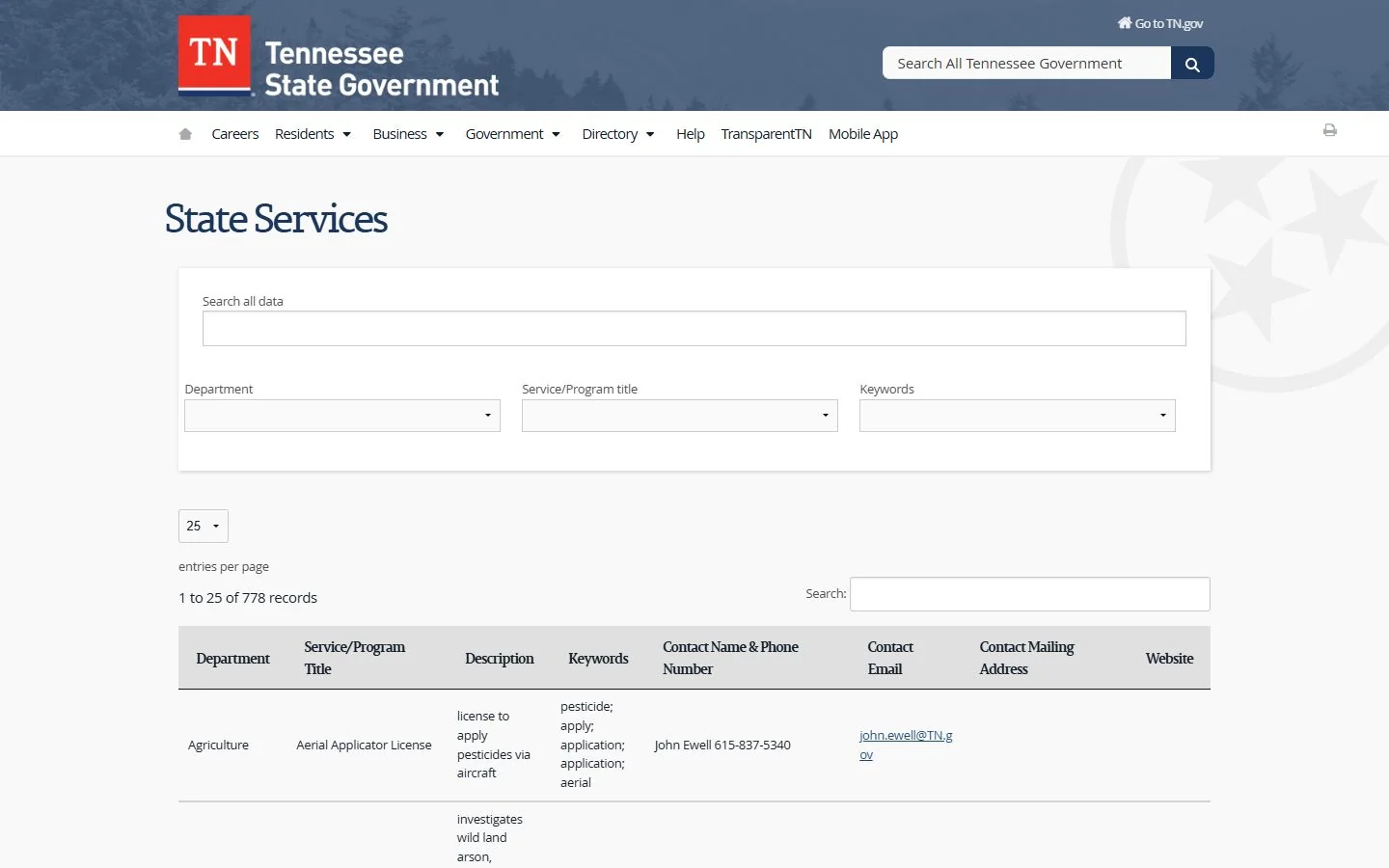 Tennessee · Website screenshot