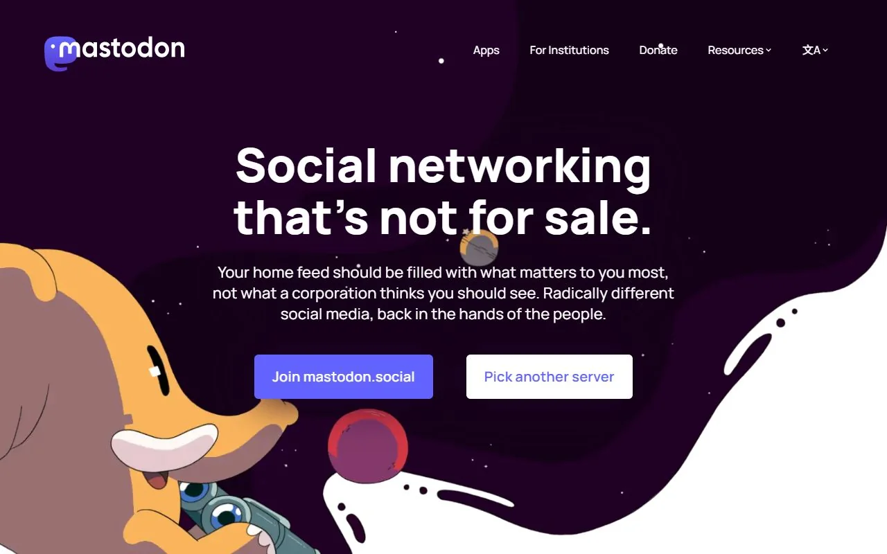 Mastodon – Ansicht der Anbieter-Website