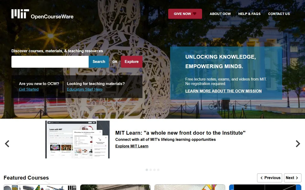 MIT OpenCourseWare — Official website screenshot