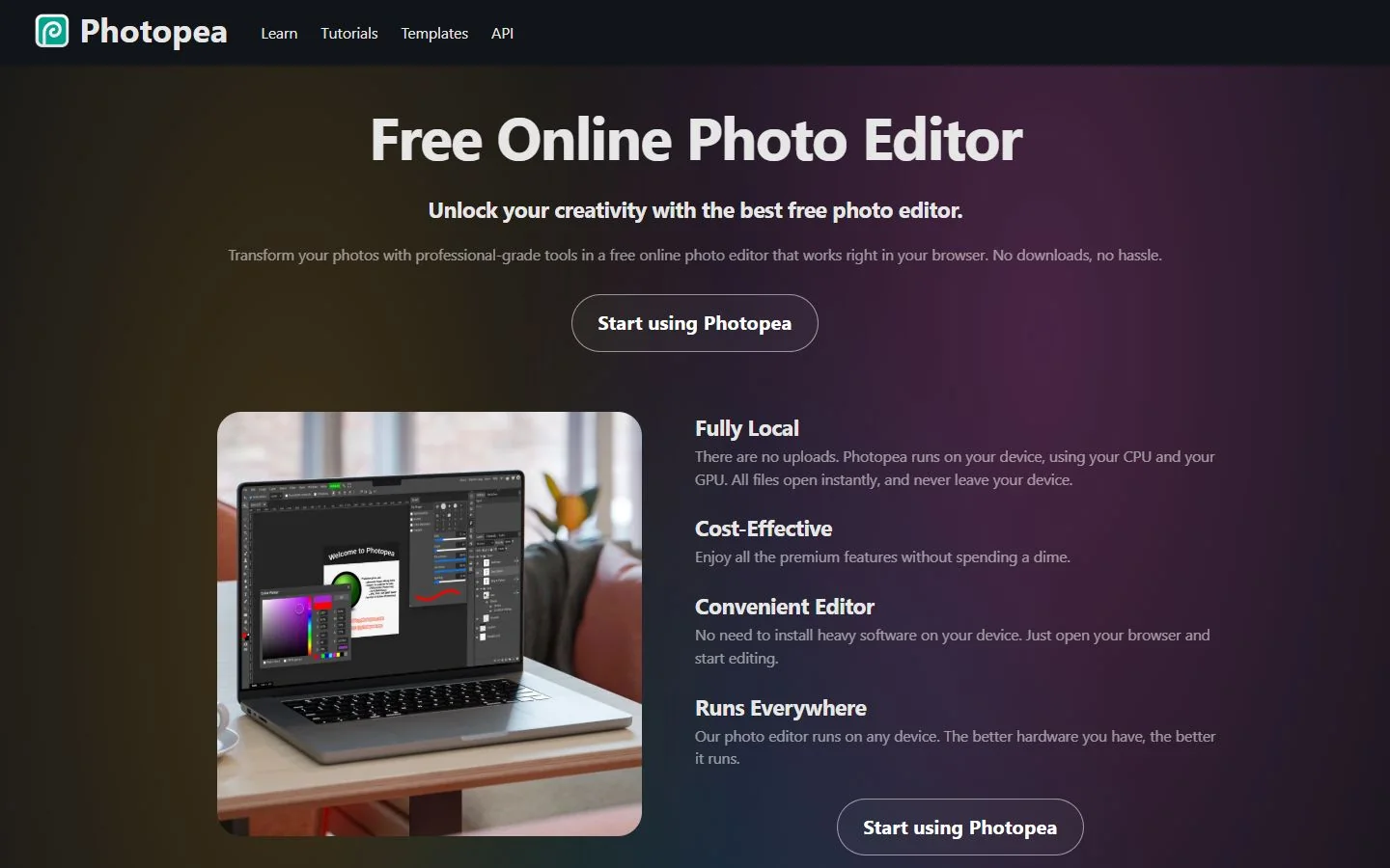 Photopea – Ansicht der Anbieter-Website