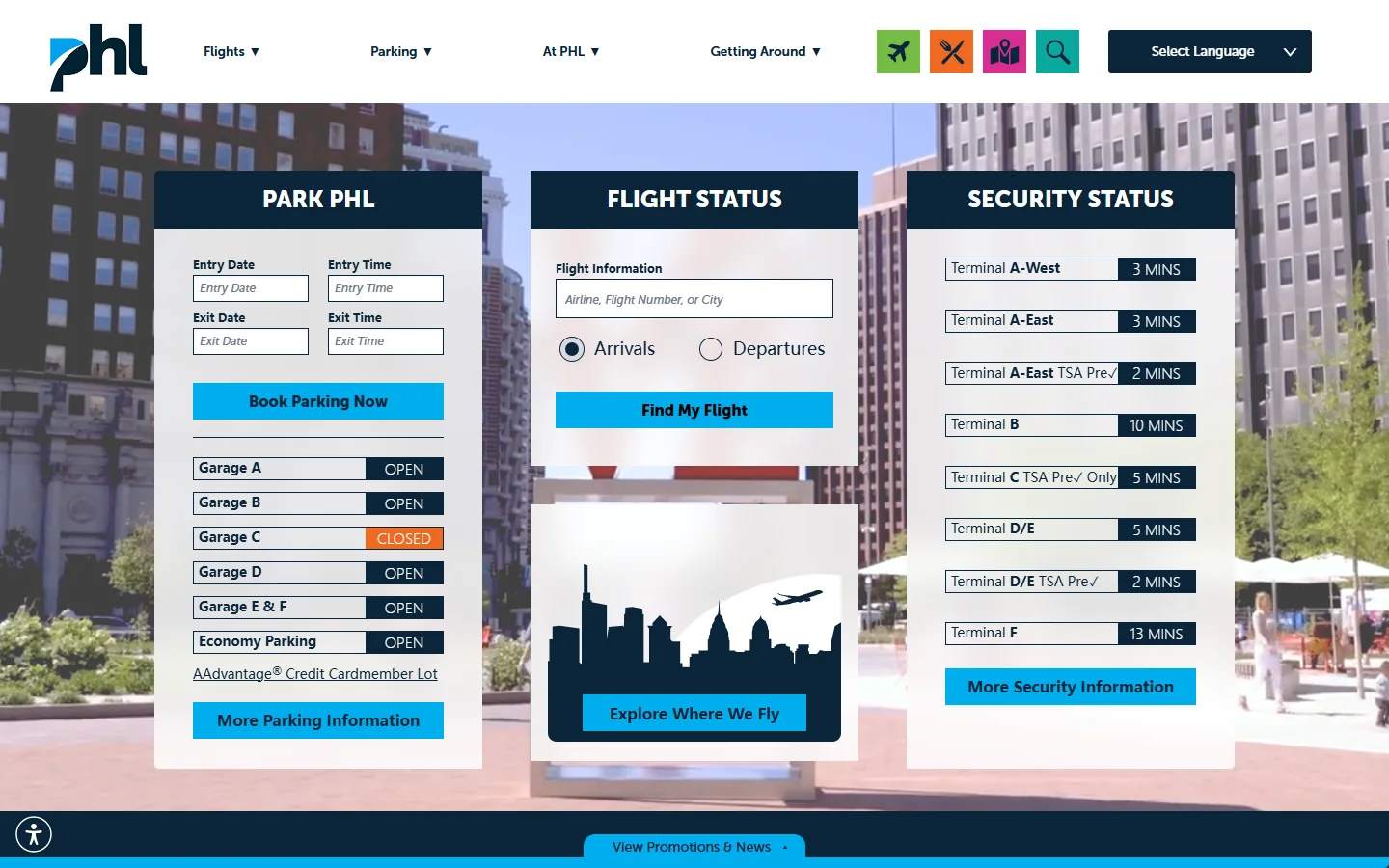 Philadelphia International Airport · Website screenshot