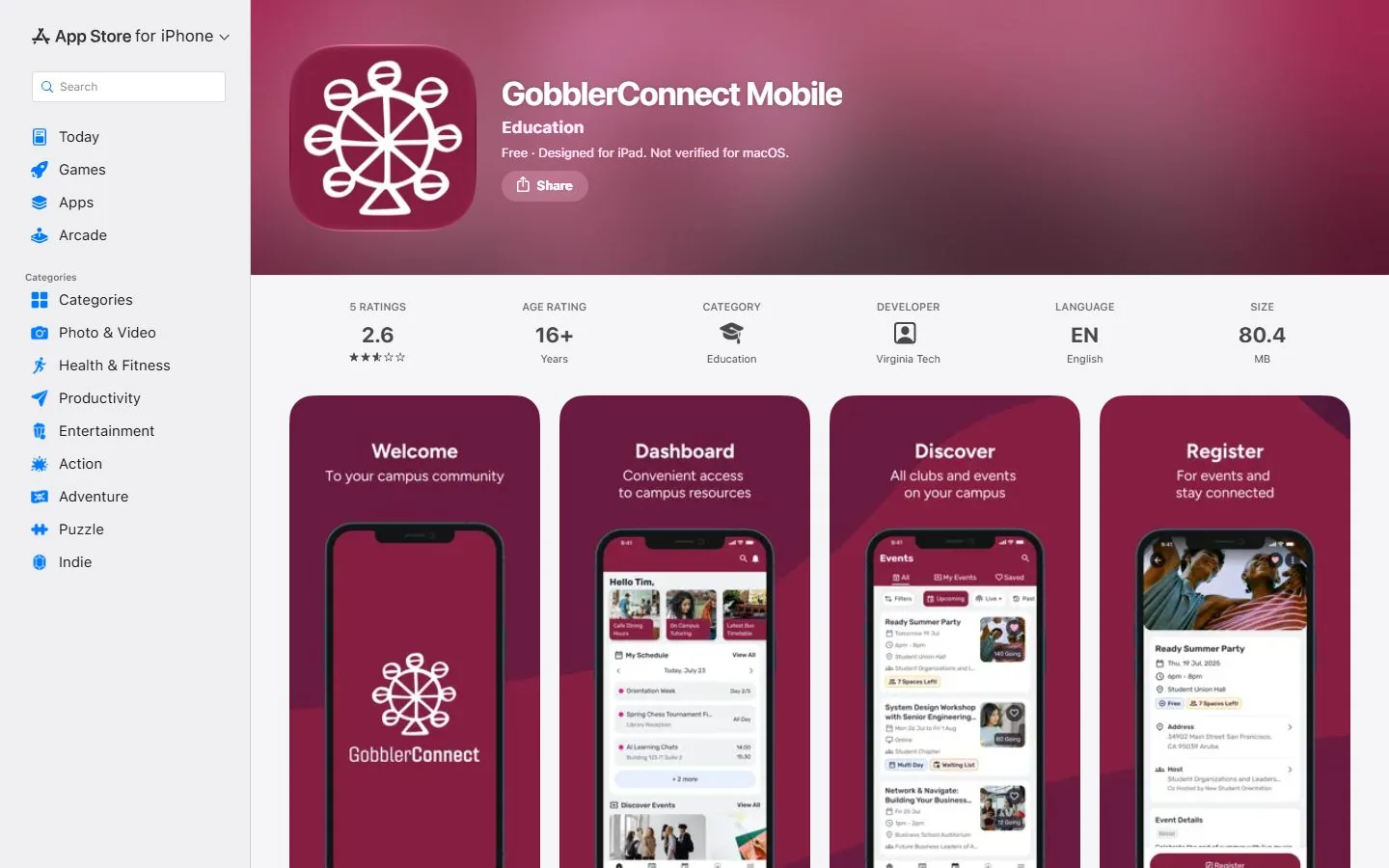 Virginia Tech · Official GobblerConnect Mobile app listing (US)