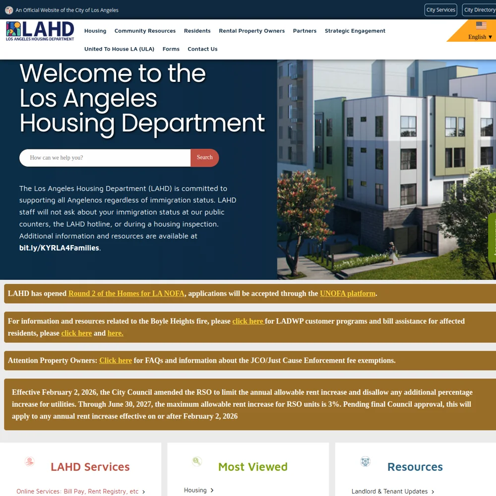 Los Angeles Housing Department · Website screenshot