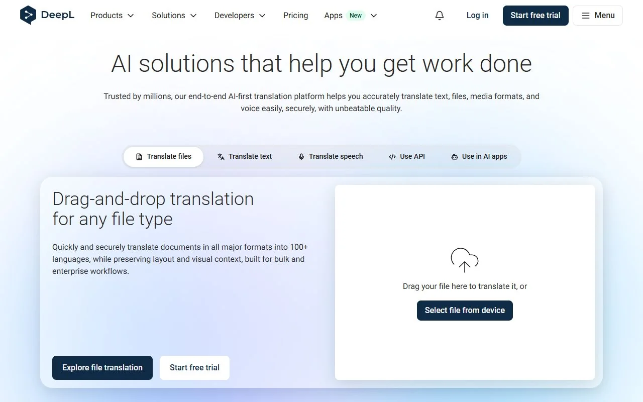 DeepL – Ansicht der Anbieter-Website