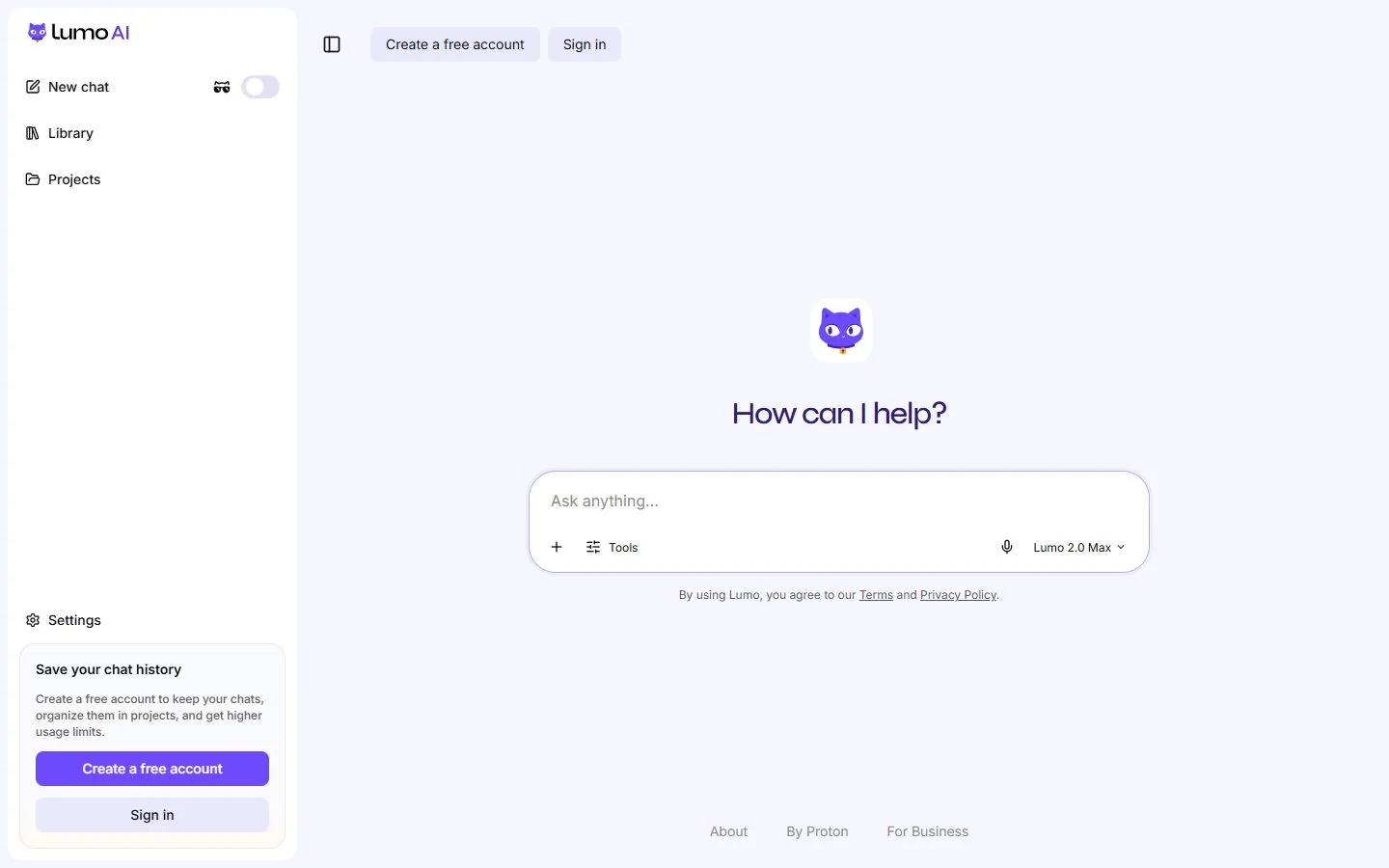 Lumo – Ansicht der Anbieter-Website