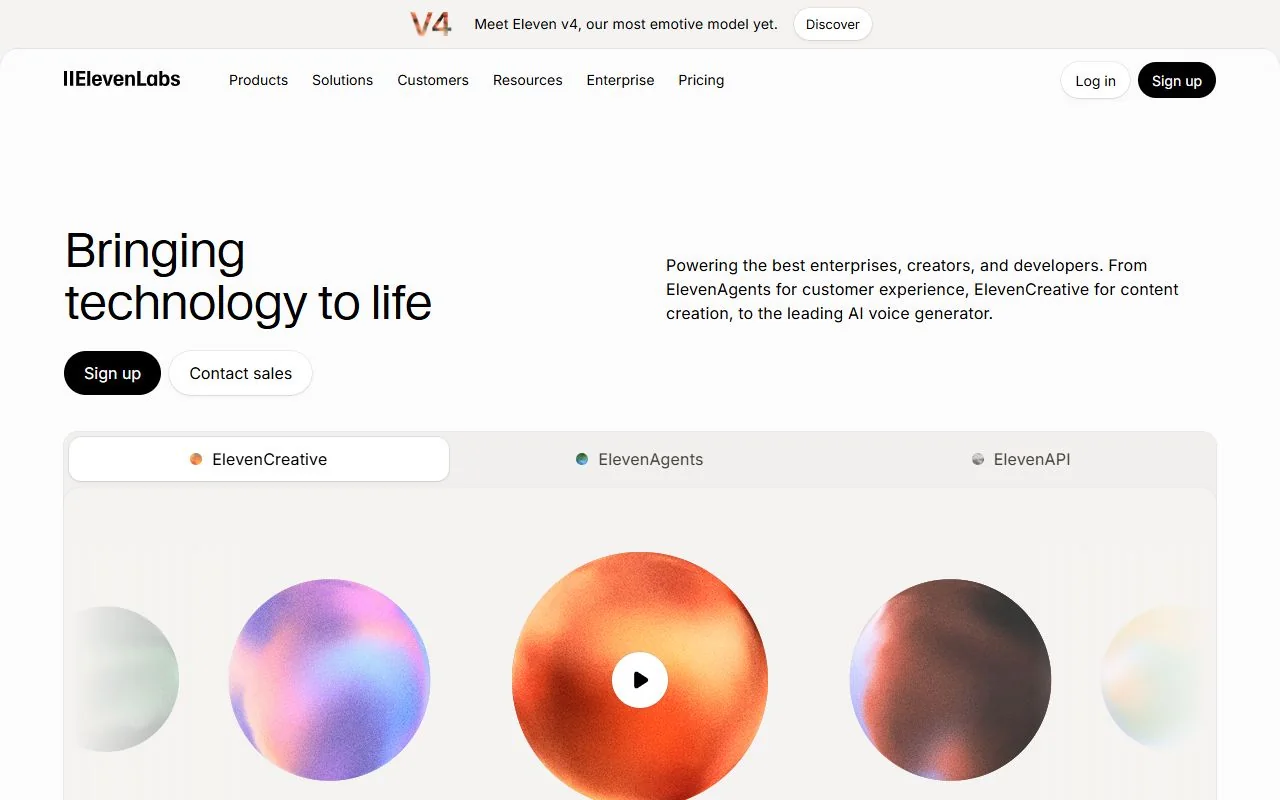 ElevenLabs – Ansicht der Anbieter-Website