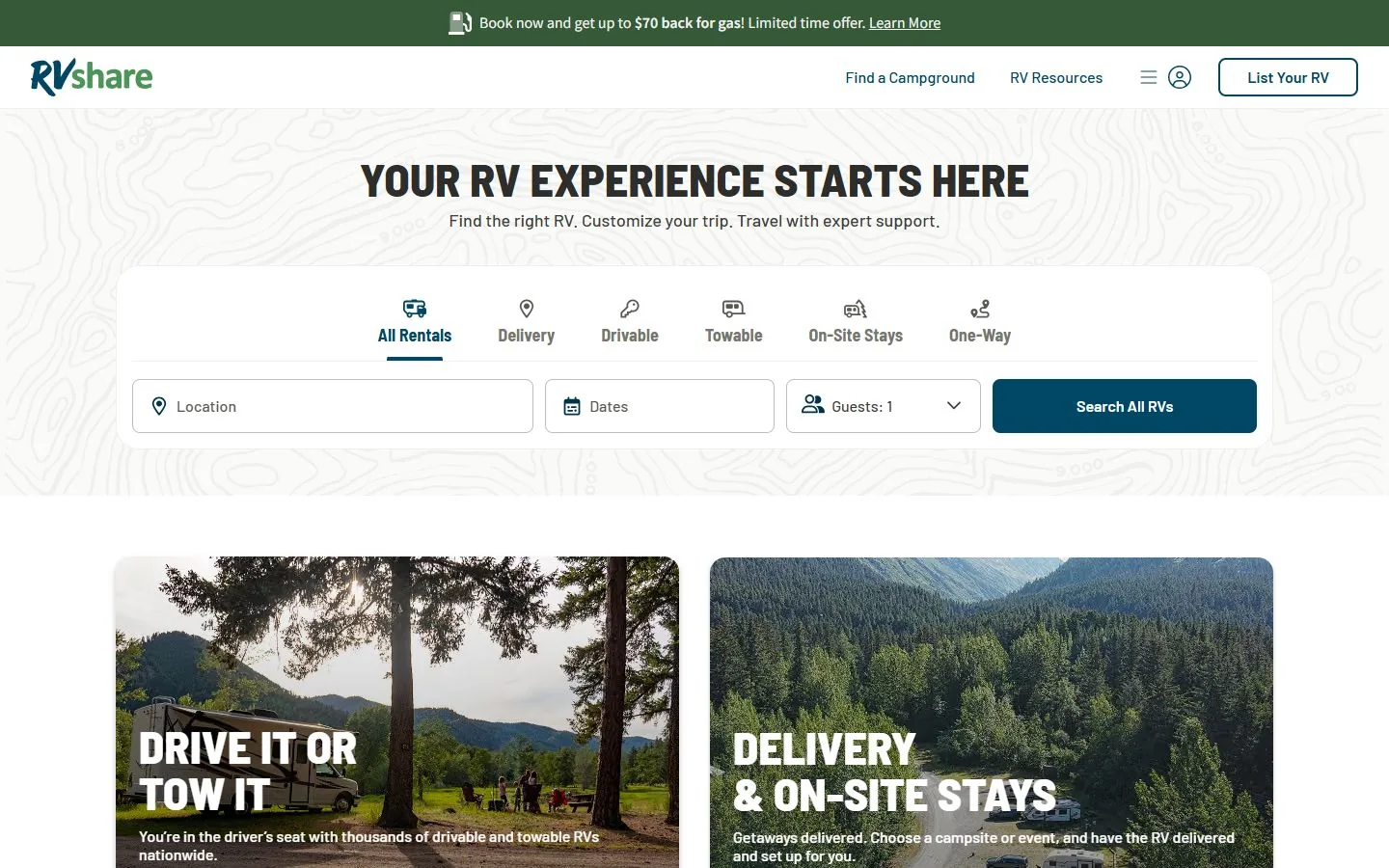 RVshare · Website screenshot
