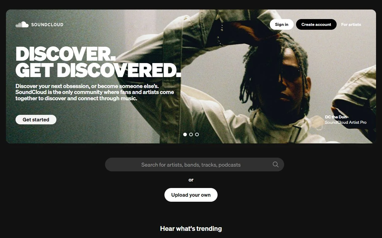 SoundCloud – Ansicht der Anbieter-Website