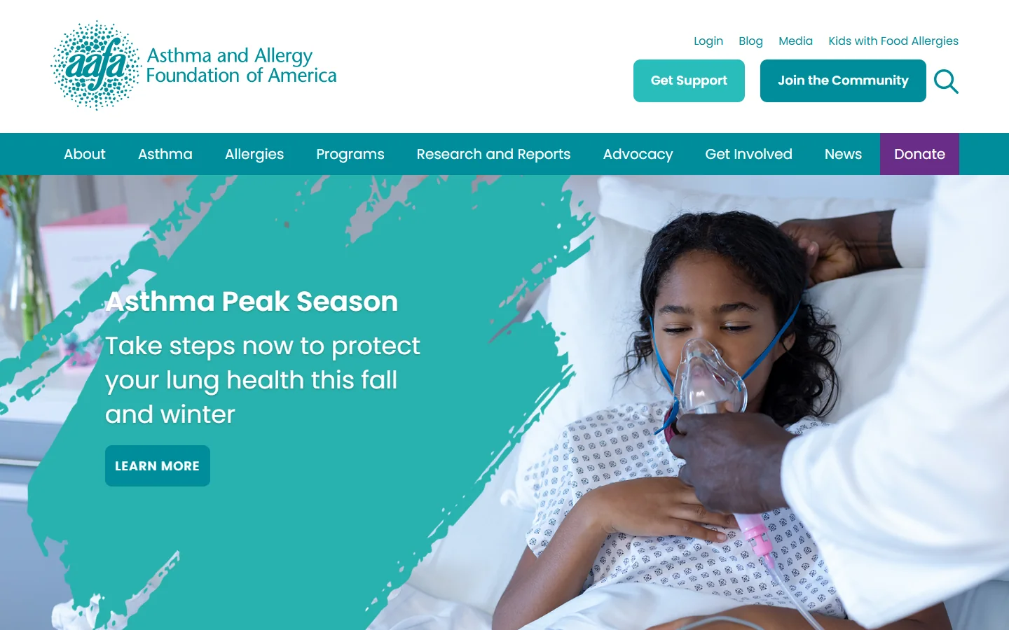 Asthma and Allergy Foundation of America · Website screenshot