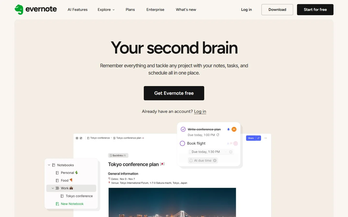 Evernote – Ansicht der Anbieter-Website