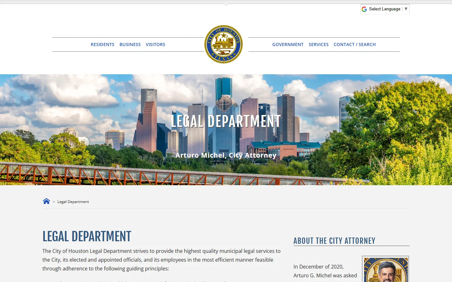 Houston Legal Department · Website screenshot