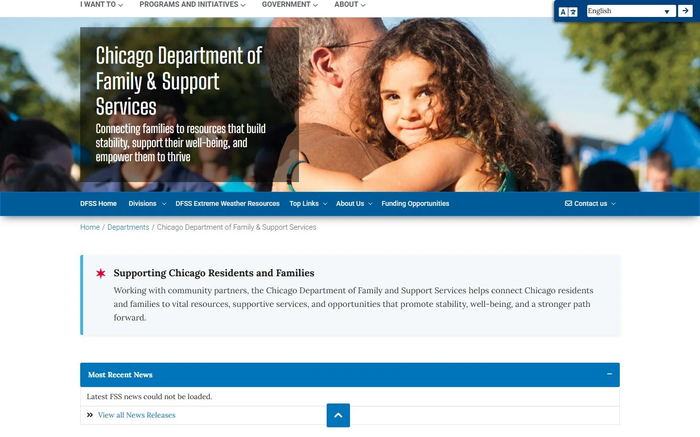 Chicago Family and Support Services · Website screenshot