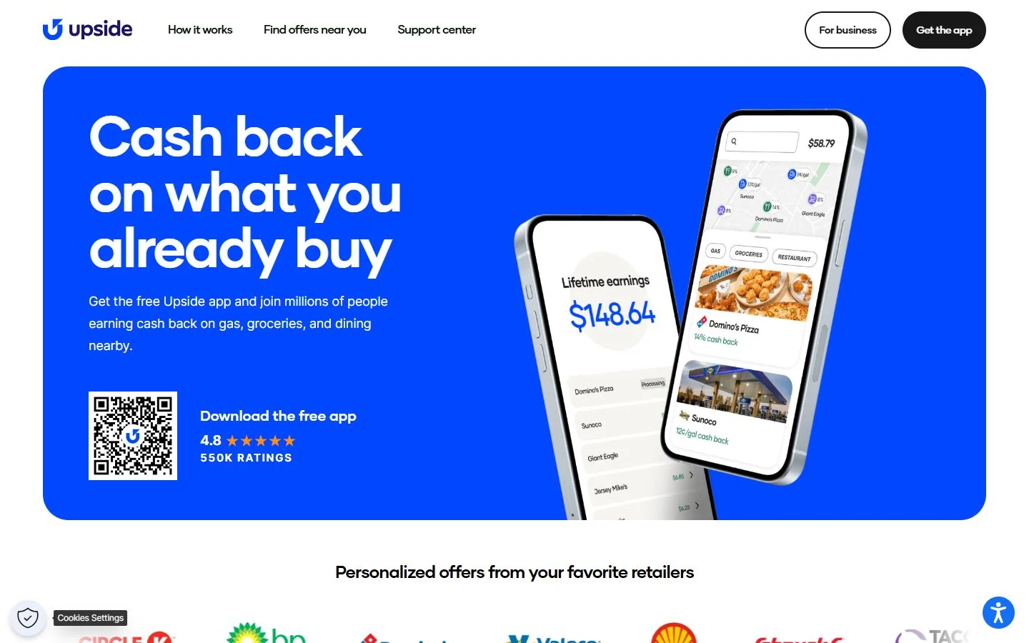Upside · Website screenshot