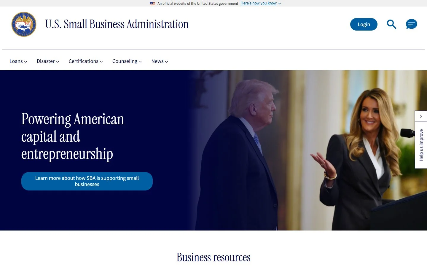 SBA · Website screenshot