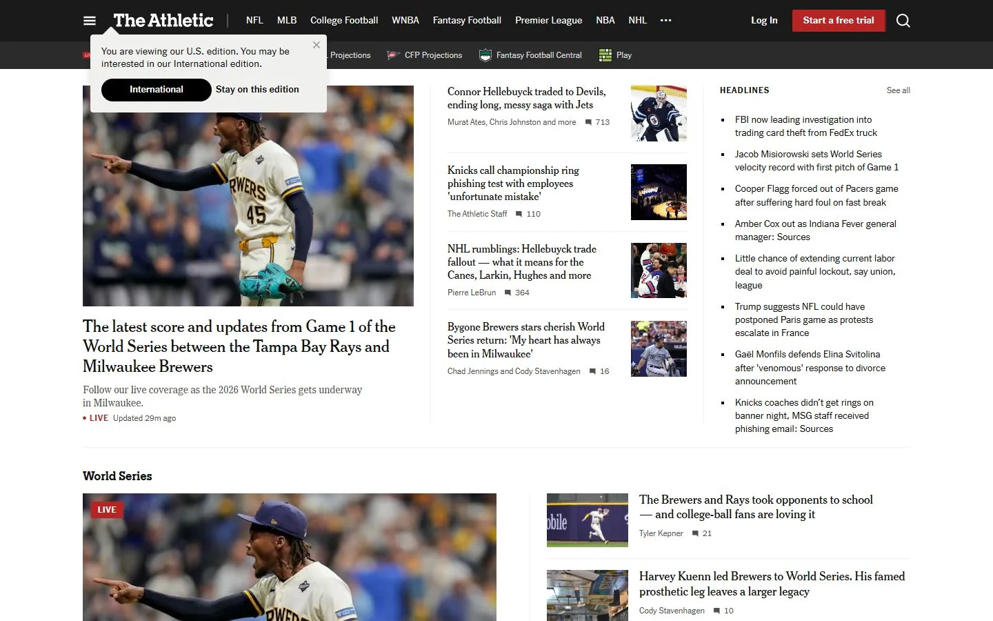 The Athletic — Official website screenshot