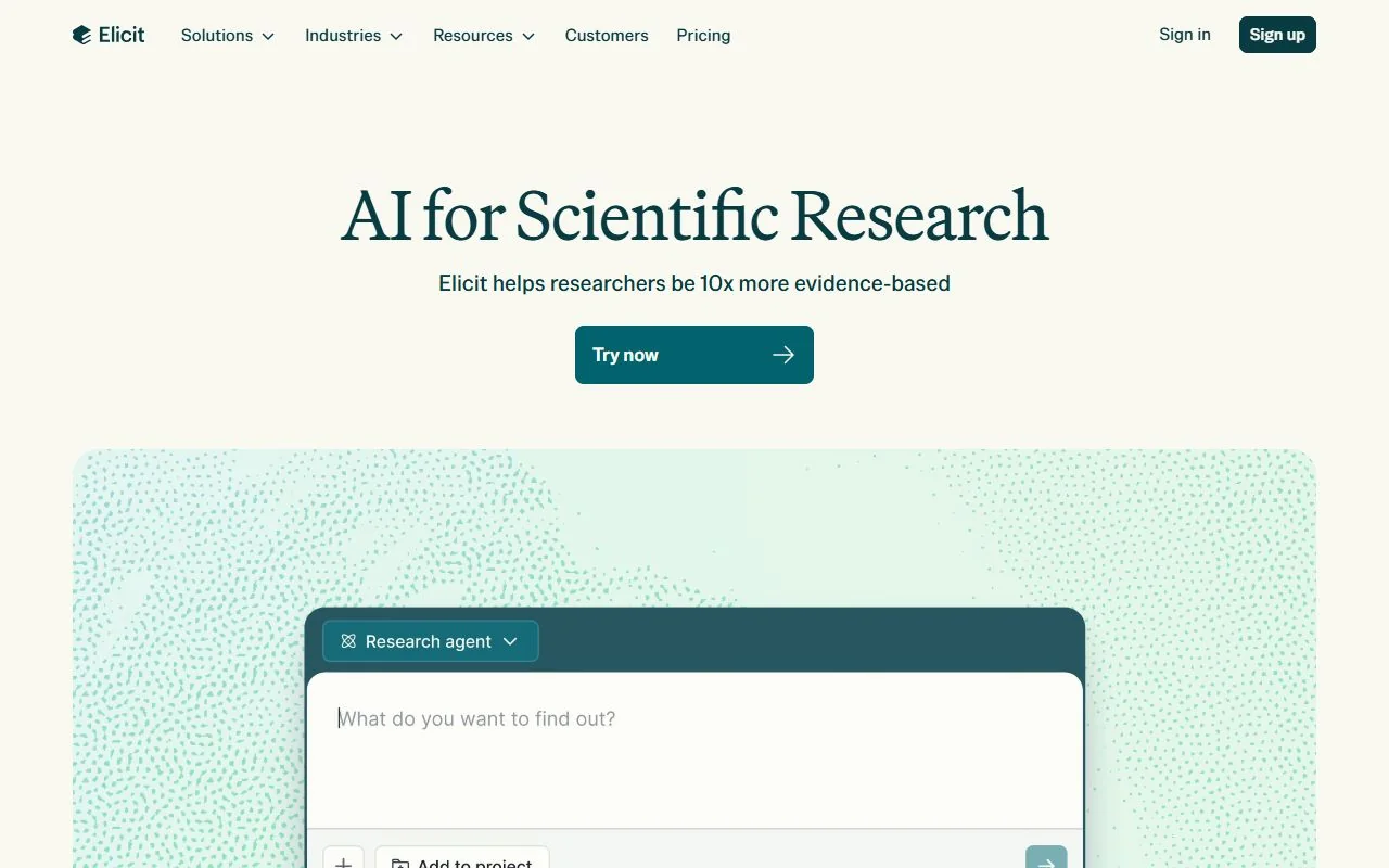 Elicit – Ansicht der Anbieter-Website