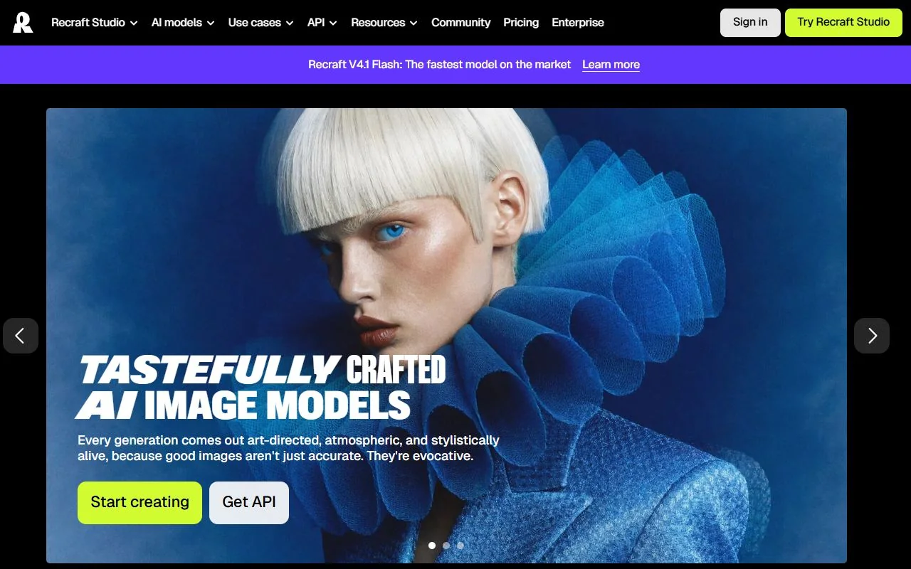Recraft – Ansicht der Anbieter-Website