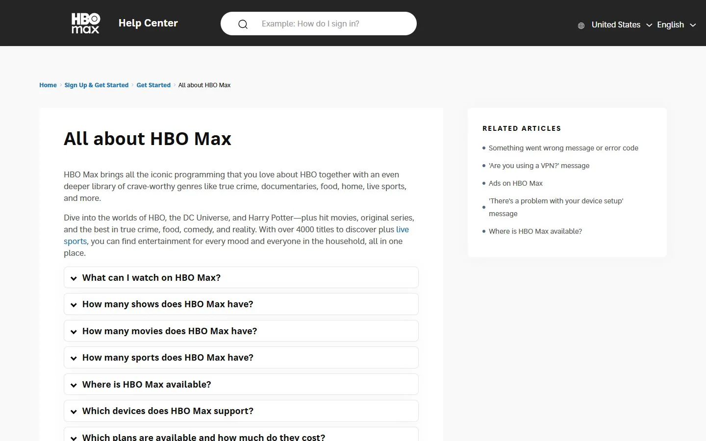 HBO Max · Website screenshot