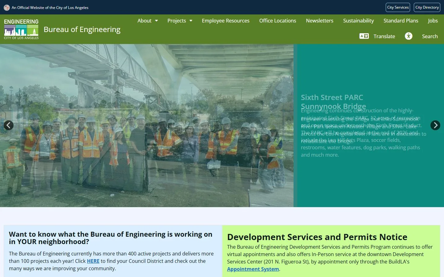 Los Angeles Bureau of Engineering · Website screenshot